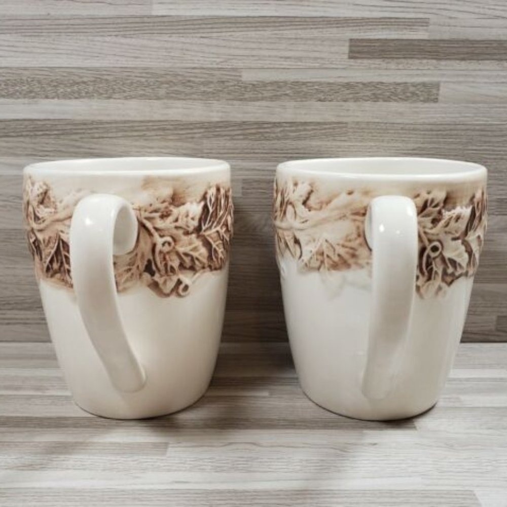 2 Euro Ceramica Vineyard Embossed China Grape Leaves Coffee Mugs - Picture 2 of 3